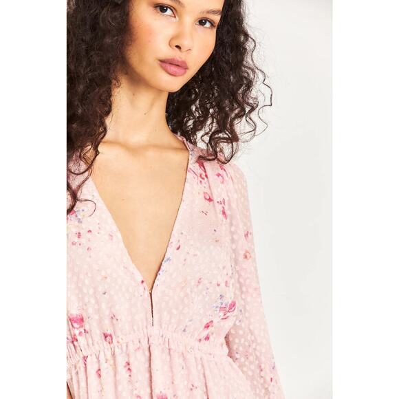 LoveShackFancy NWT Siriana Petite Mini Dress Light Pink Floral Silk-Blend - Picture 3 of 16